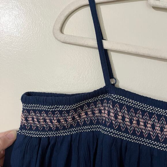 S. Oliver Dress 4 Navy Blue Off Shoulder Smocked Boho Beach Cover Up Bohemian - Picture 3 of 9